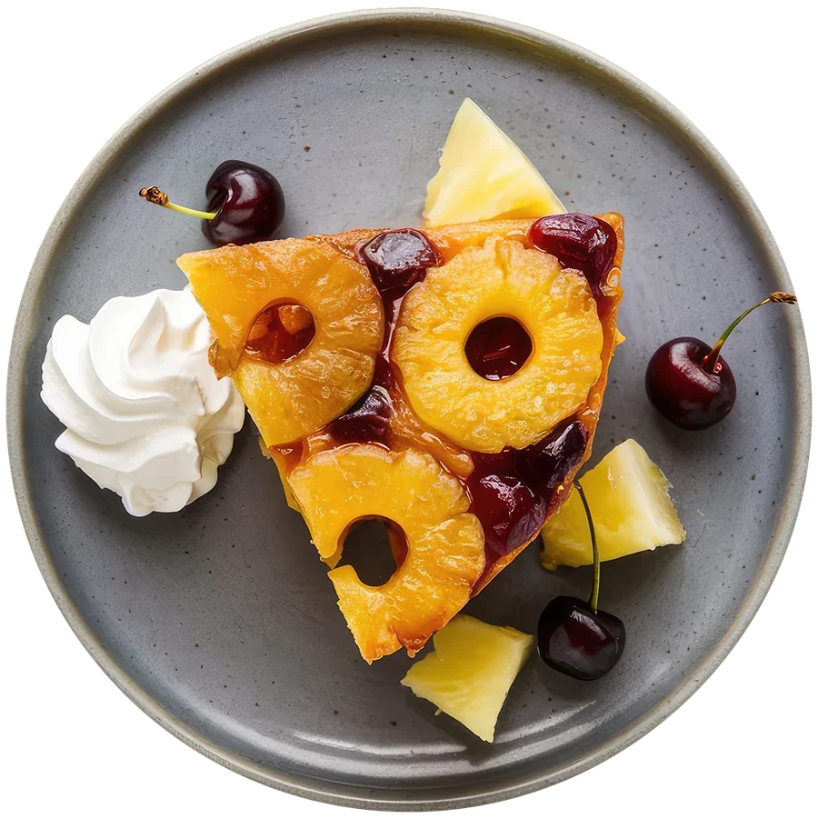 Tarta de piña con nata y cerezas
