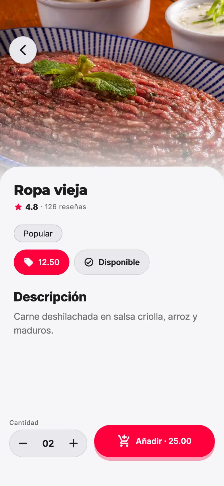 Detalle de plato: Ropa vieja